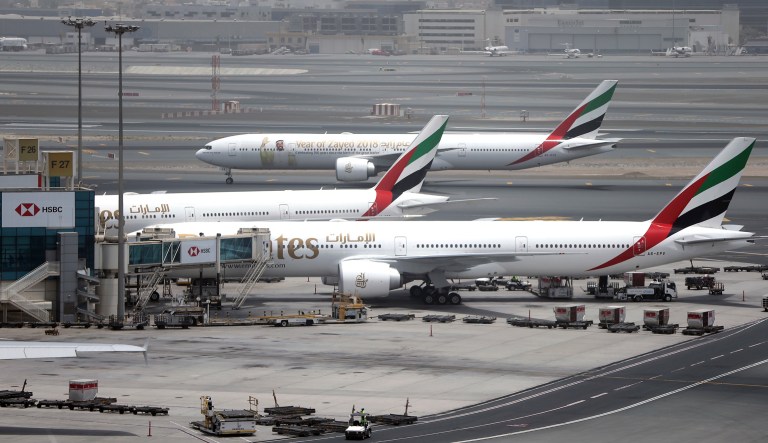 An Emirates Airline plane taxis at the Dubai airport in the United Arab Emirates on May 9.