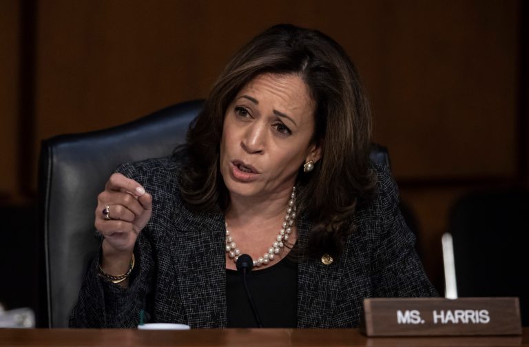 Sen. Kamala Harris, D-Calif., questions Gina Haspel, President Donald Trump's pick to lead the Central Intelligence Agency, during her confirmation hearing before the Senate Intelligence Committee, on Capitol Hill in Washington, Wednesday, May 9, 2018. 