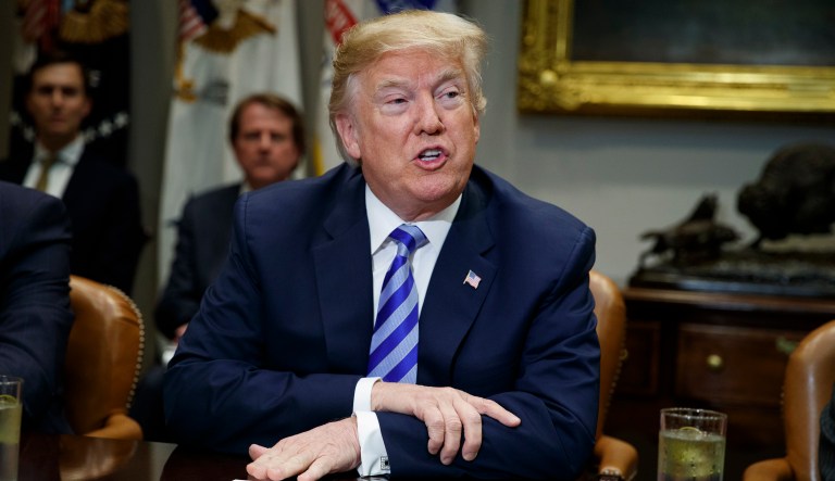President Trump speaks during a meeting in the White House in Washington, D.C. 