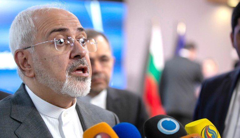 Iranian Foreign Minister Javad Zarif speaks with the media after a meeting with the European Union foreign policy chief Federica Mogherini at the Europa building in Brussels on Tuesday, May 15, 2018.