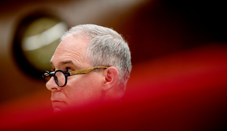 Former Environmental Protection Agency Administrator Scott Pruitt appears before a Senate Appropriations subcommittee on the Interior, Environment, and Related Agencies on budget on Capitol Hill in Washington.