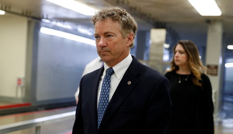 Sen. Rand Paul, R-Ky., walks to the Senate on Capitol Hill on May 17, 2018, in Washington.