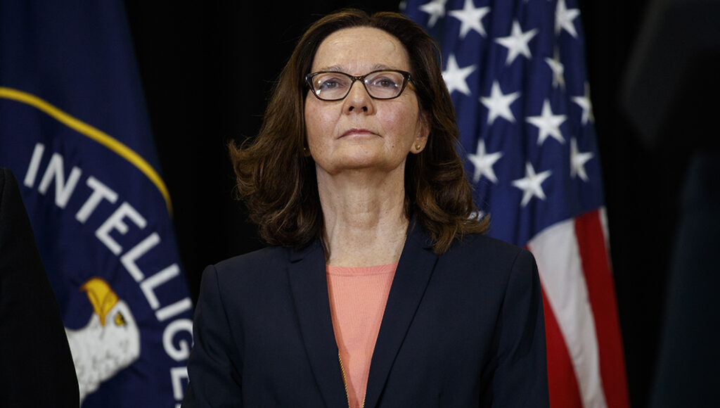 Incoming Central Intelligence Agency director Gina Haspel listens to a speech.