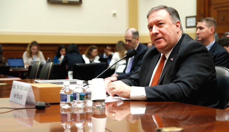 Secretary of State Mike Pompeo testifies at the House Foreign Affairs Committee hearing on Capitol Hill in Washington, D.C.