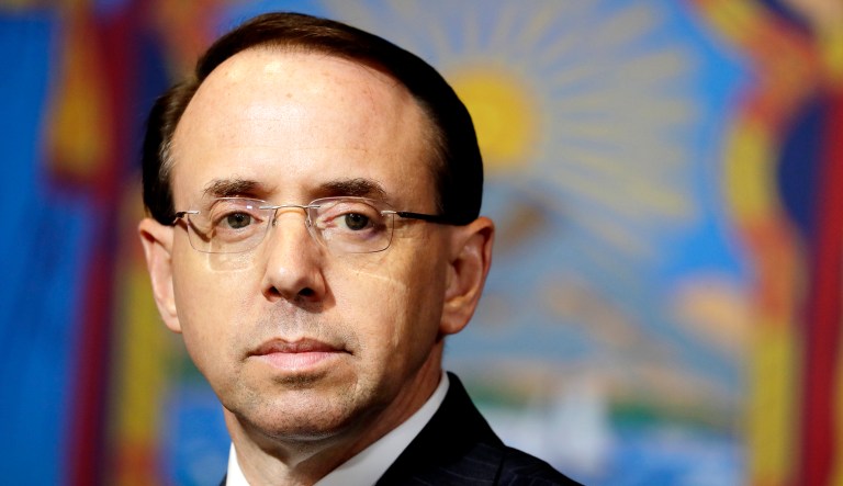 Deputy Attorney General Rod Rosenstein participates at an event.