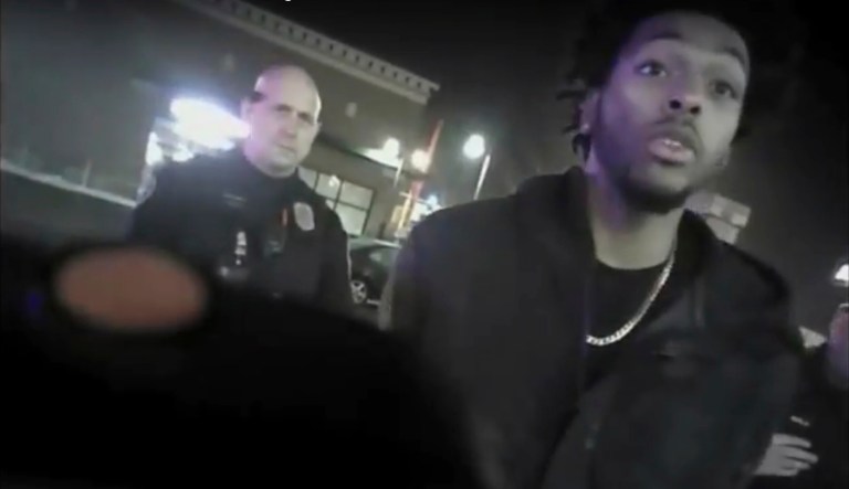 This Jan. 26, 2018 police body-camera footage released by the Milwaukee Police Department shows NBA Bucks guard Sterling Brown talking to arresting police officers after being shot by a stun gun in a Walgreens parking lot in Milwaukee.