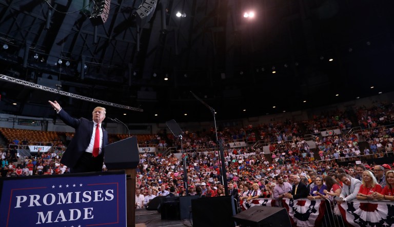 President Donald Trump speaks at a rally at the Nashville Municipal Auditorium, Tuesday, May 29, 2018, in Nashville, Tenn. 