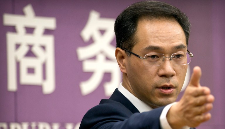 Chinese Ministry of Commerce spokesman Gao Feng speaks during a press conference at the Ministry of Commerce in Beijing.