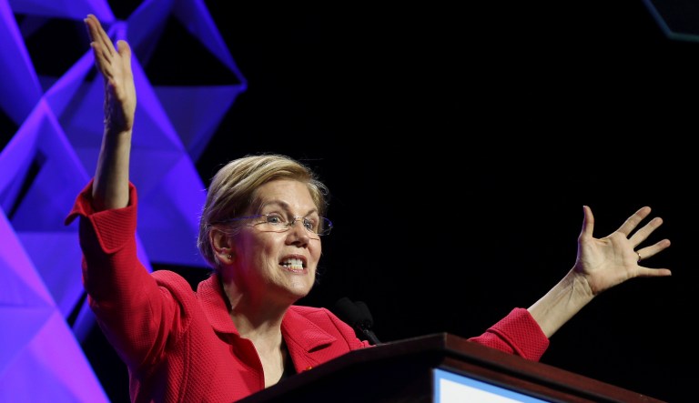 Sen. Elizabeth Warren speaks at the 2018 Massachusetts Democratic Party Convention on June 1, 2018, in Worcester, Mass.