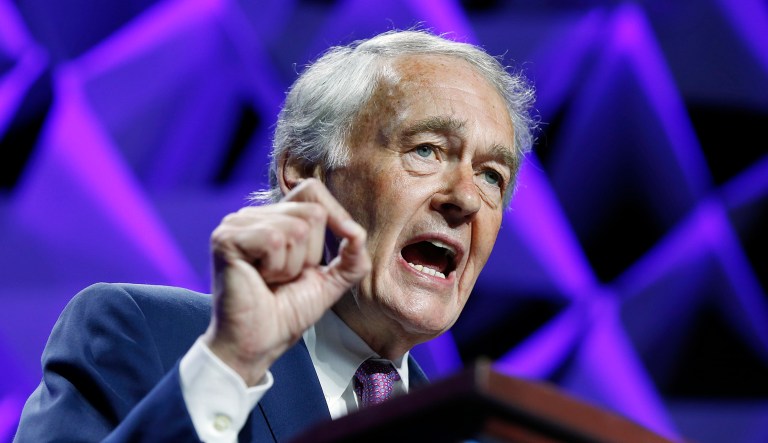 Sen. Ed Markey speaks during an event in Worcester, Mass. 