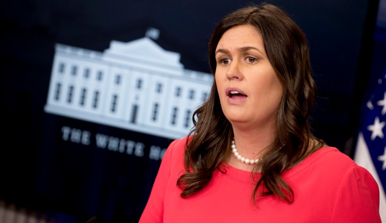 White House press secretary Sarah Huckabee Sanders speaks during the daily press briefing at the White House, Tuesday, June 5, 2018, in Washington.