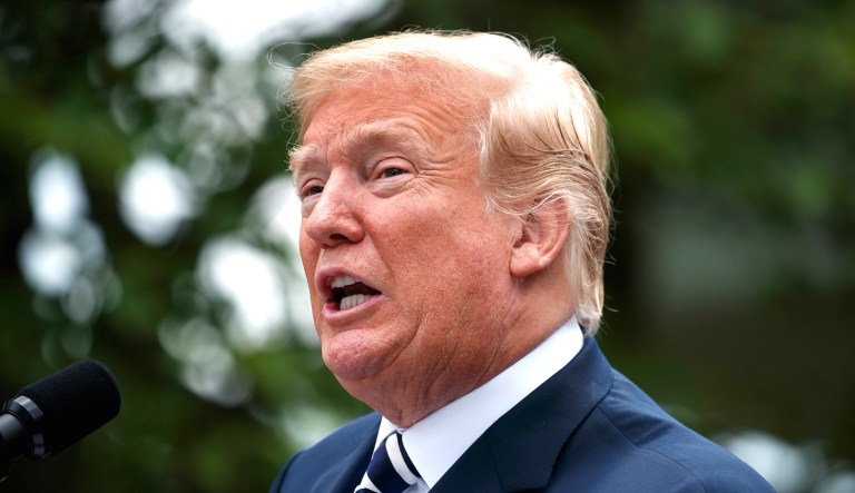 President Trump speaks during an event in the Rose Garden of the White House.