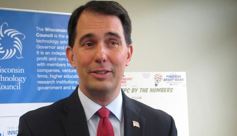 Wisconsin Gov. Scott Walker speaks at a news conference Wednesday, June 6, 2018, in Madison, Wis. He says news that the state will receive $160 million in federal funding for work on Interstate 94 between Milwaukee and Illinois will help ensure the project is complete by 2021.