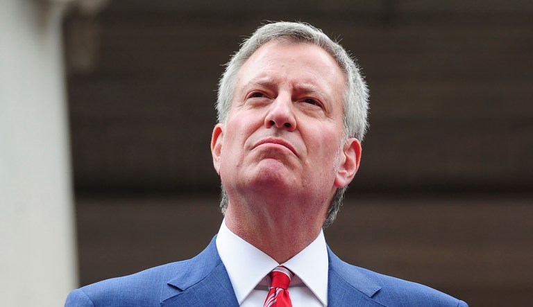 New York Mayor Bill de Blasio presides at the annual Fire Department Medal Day Ceremony at City Hall on June 6, 2018. 