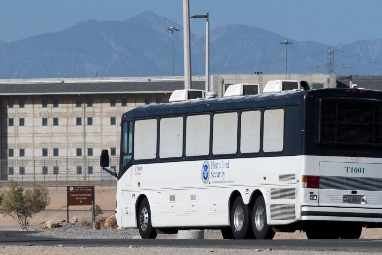 Homeland Security buses enter the Federal Correctional facility in Victorville, Calif., on Friday, June 8, 2018. More than 1,600 people arrested at the U.S.-Mexico border, including parents who have been separated from their children, are being transferred to federal prisons, U.S. immigration authorities confirmed Thursday. They said they're running out of room at their own facilities amid President Donald Trump's crackdown on illegal immigration. There are 1,000 beds available in this prison.