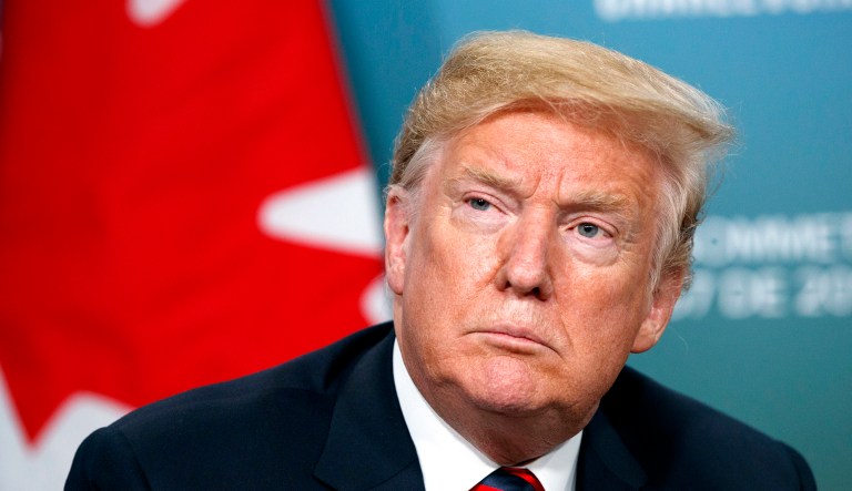 President Trump listens to a question during a meeting with Canadian Prime Minister Justin Trudeau during the G-7 summit on June 8 in Charlevoix, Canada.
