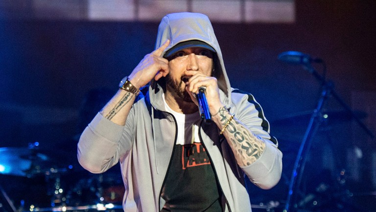 Eminem performs at the Bonnaroo Music and Arts Festival.