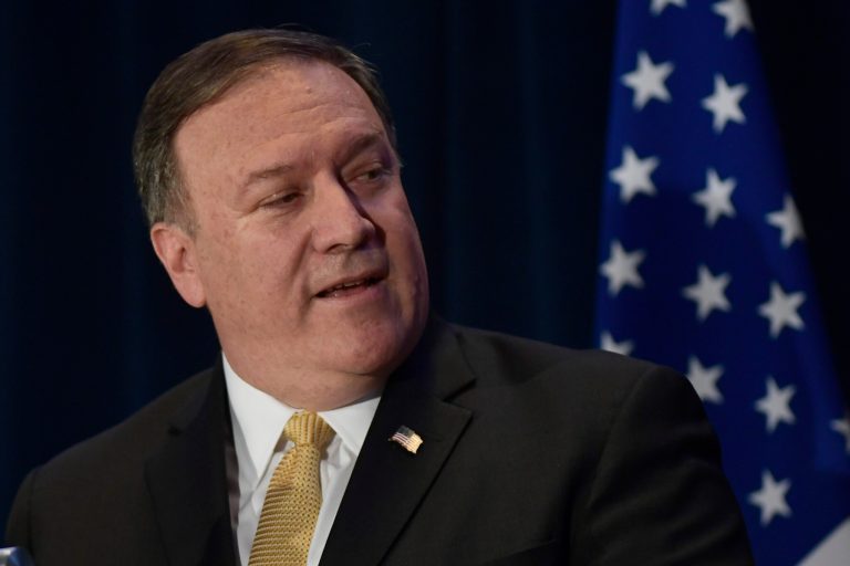 U.S. Secretary of State Mike Pompeo speaks during a press briefing Monday, June 11, 2018 in Singapore one day before President Donald Trump will meet with North Korean leader Kim Jong Un.