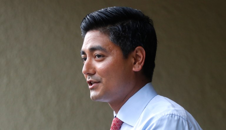 Hamilton County Clerk of Courts Aftab Pureval speaks during the "Women for Aftab" advocacy group kickoff event in support of Pureval's 1st House District challenge to veteran Republican Rep. Steve Chabot in Cincinnati.