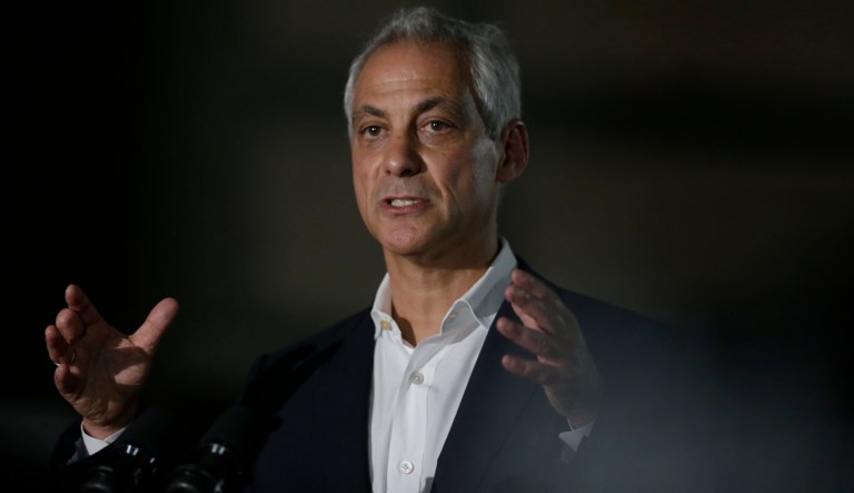 Chicago Mayor Rahm Emanuel speaks at a news conference Thursday, June 14, 2018, in Chicago. The Boring Company, founded by Tesla CEO Elon Musk, has been selected to build a high-speed underground transportation system that it says will whisk passengers from downtown Chicago to O'Hare International Airport in mere minutes.