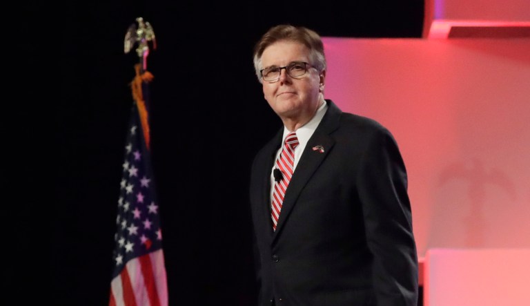 Texas Lt. Gov. Dan Patrick arrives for the Texas GOP Convention in San Antonio. 