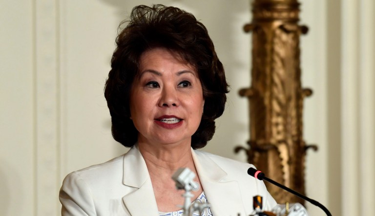 Transportation Secretary Elaine Chao speaks at a White House event in D.C.
