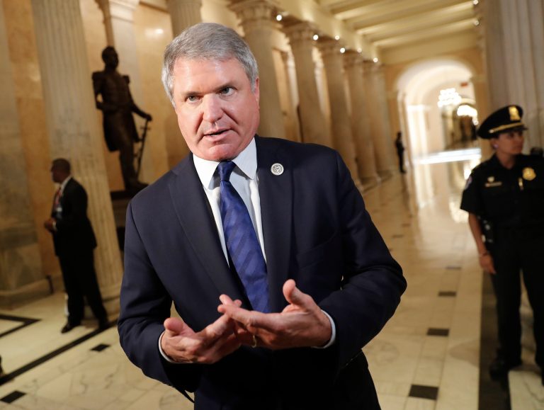 Chairman of the Homeland Security Committee, Rep. Michael McCaul, R-Texas, stops to talk to members of the media after meeting with President Donald Trump and members of the GOP leadership at the U.S. Capitol, Tuesday, June 19, 2018.