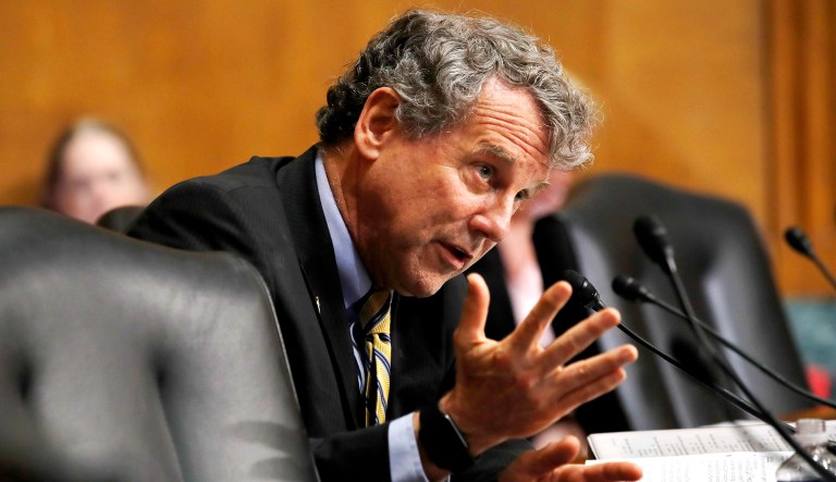Sen. Sherrod Brown, D-Ohio, asks a question during a hearing on Capitol Hill in Washington, D.C.