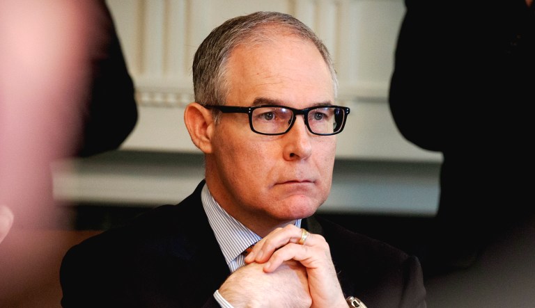 Environmental Protection Agency administrator Scott Pruitt listens during a cabinet meeting at the White House on Thursday.
