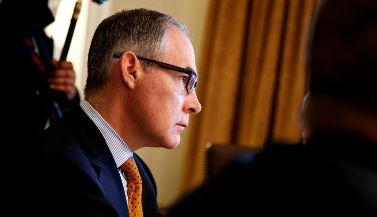 Environmental Protection Agency administrator Scott Pruitt listens as President Trump speaks during a cabinet meeting at the White House.