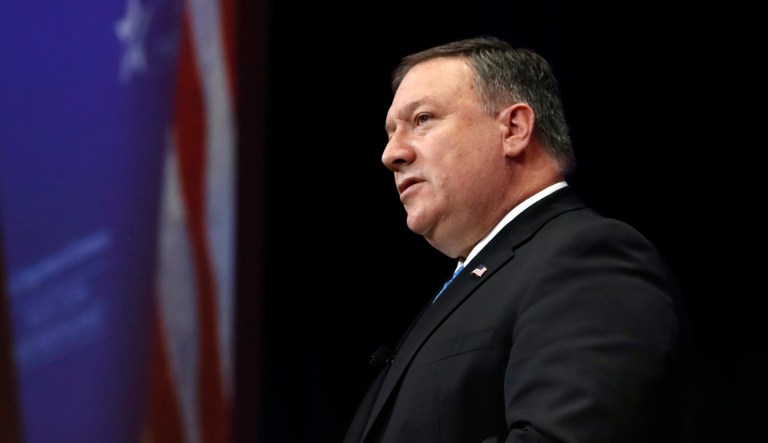 Secretary of State Mike Pompeo speaks during the SelectUSA Summit, in Oxon Hill, Md., on Friday.