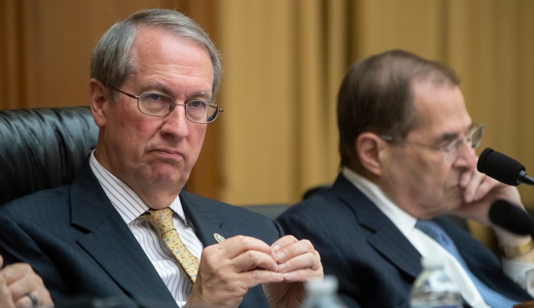 House Judiciary Committee Chairman Bob Goodlatte, R-Va., left, with Rep. Jerrold Nadler, D-N.Y., the ranking member at right, listen during a meeting on their months-long standoff with the Justice Department on the request for documents related to the origins of the FBI's Russia investigation and the handling of its probe into Democrat Hillary Clinton's emails, on Capitol Hill in Washington, Tuesday, June 26, 2018. Democrats charge the subpoena undermines special counsel Robert Mueller's investigation into the Trump campaign's Russia ties and whether there was obstruction of justice.