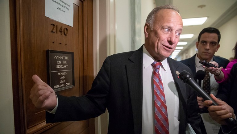 Rep. Steve King, R-Iowa, a member of the House Judiciary Committee, arrives for a closed-door interview.