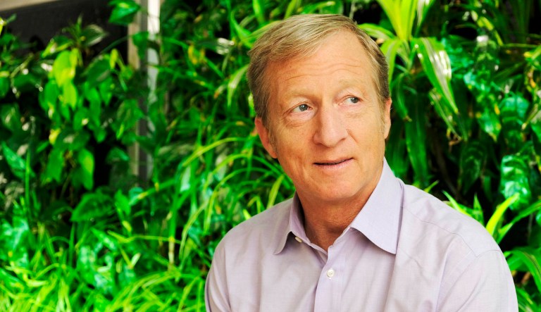 In this photo taken Wednesday, June 27, 2018, environmental activist & billionaire Tom Steyer poses at his offices in San Francisco.