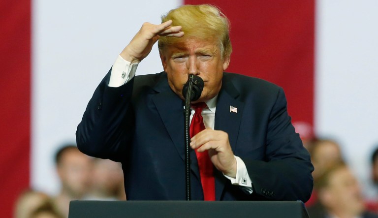 President Trump speaks at a campaign rally on June 27, 2018, in Fargo, N.D.
