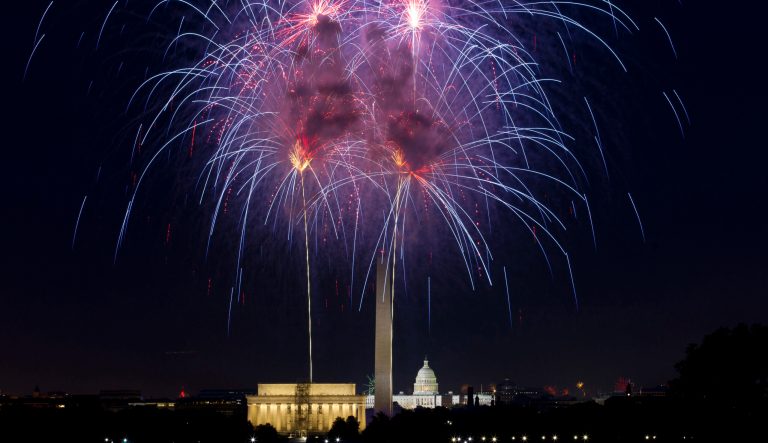 Fireworks explode over Lincoln Memorial, Washington Monument and U.S. Capitol along the National Mall in Washington, Wednesday, July 4, 2018, during the Fourth of July celebration. 