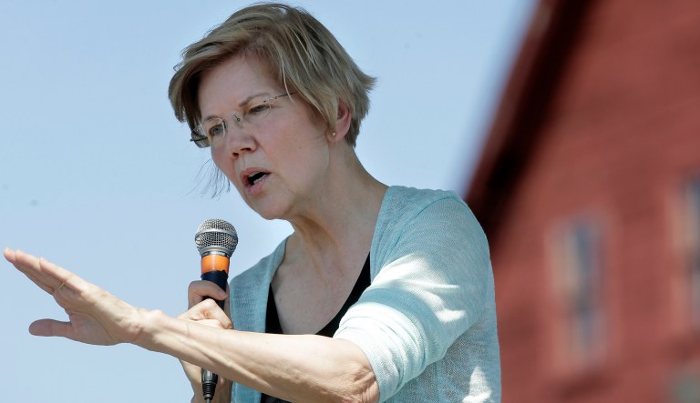 Sen. Elizabeth Warren, D-Mass., addresses an audience at Belkin Family Lookout Farm during a town hall event, Sunday, July 8, 2018, in Natick, Mass. Warren hosted the town hall and cookout following an Independence Day trip to visit U.S. troops in Iraq and Kuwait.