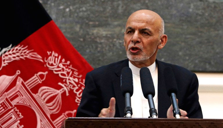 Afghan President Ashraf Ghani, speaks during a press conference at the presidential palace in Kabul, Afghanistan.