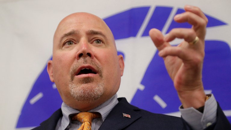 U.S. Rep. Tom MacArthur, R-N.J., speaks about the opioid epidemic during a talk at the Express Scripts mail-in pharmacy.
