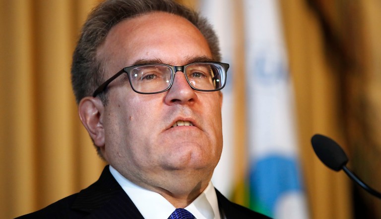 Environmental Protection Agency (EPA) Acting Administrator Andrew Wheeler speaks to EPA staff, Wednesday, July 11, 2018, at EPA Headquarters in Washington.