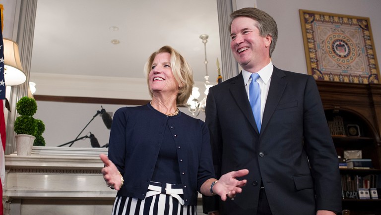 Supreme Court nominee Brett Kavanaugh, right, stands with Sen. Shelley Moore Capito, R-W.V., before the start of their meeting.