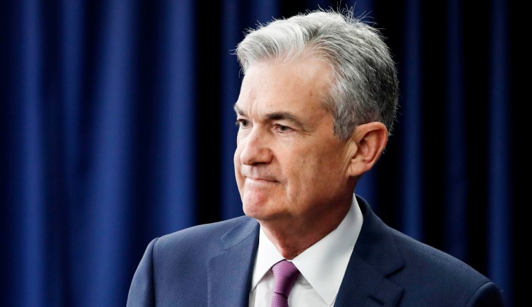 Federal Reserve Chairman Jerome Powell arrives to a news conference in D.C.