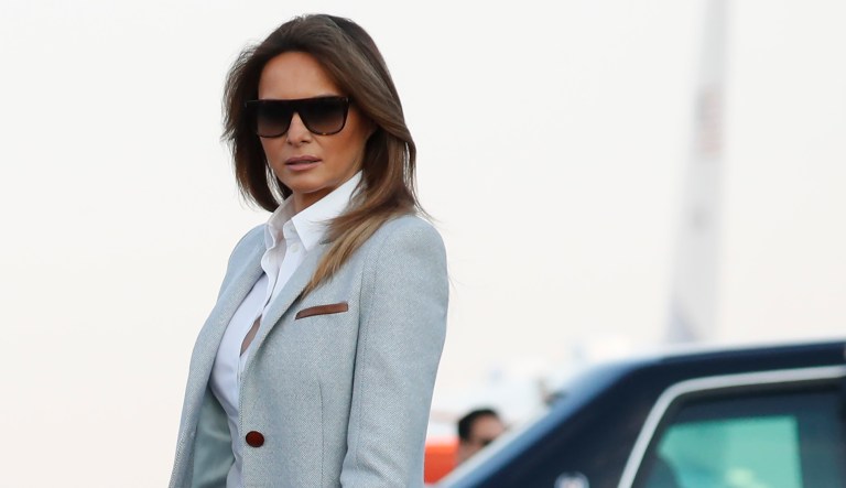 Melanie Trump walks to the car after she arrived with President Trump at the airport in Helsinki, Finland on July 15, 2018.