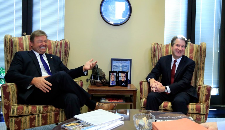 Supreme Court nominee Brett Kavanaugh and Sen. Dean Heller, R-Nev., during their meeting on Capitol Hill in Washington. 