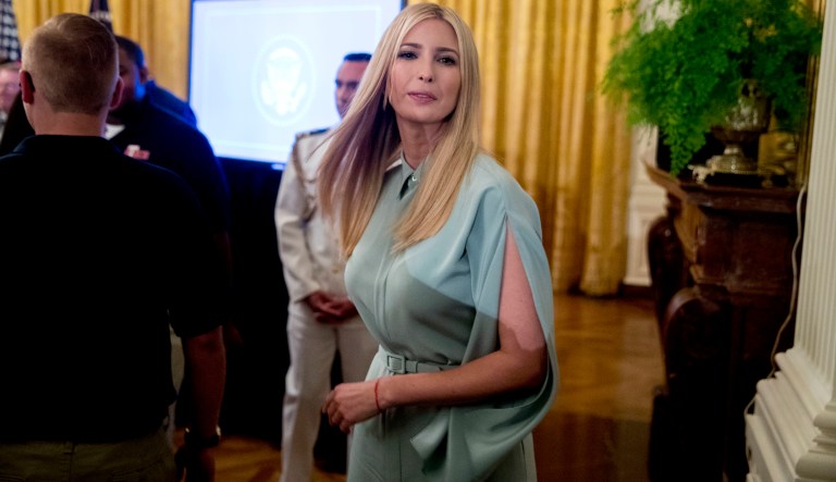 Ivanka Trump, the daughter of President Donald Trump, center, departs a ceremony after Trump signed an Executive Order that establishes a National Council for the American Worker in the East Room of the White House, Thursday, July 19, 2018, in Washington.