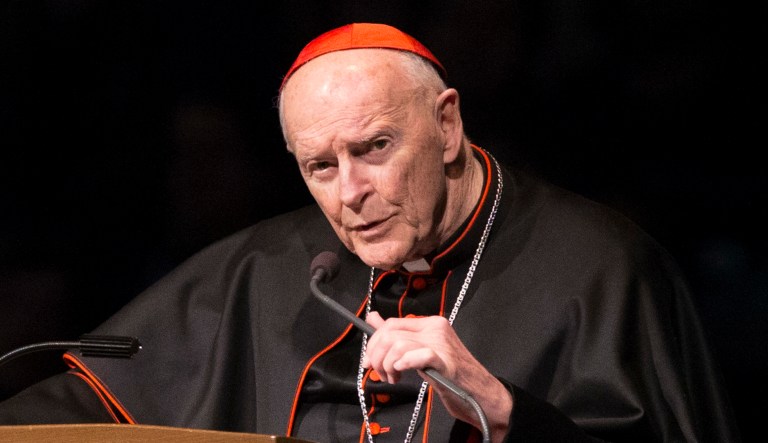 Cardinal Theodore Edgar McCarrick speaks during a 2015 memorial service in South Bend, Ind. McCarrick has been removed from public ministry since June 20, 2018, pending an investigation into allegations of sexual abuse. 