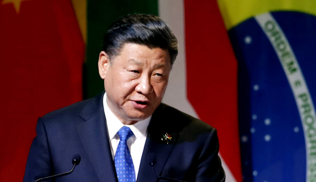 Chinese President Xi Jinping delivers a speech.