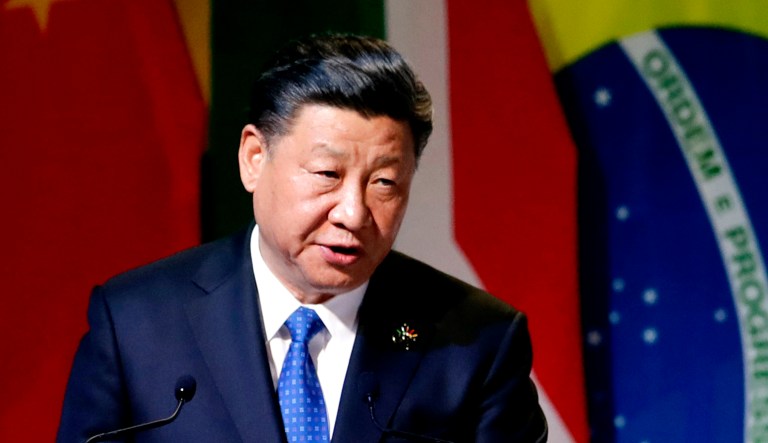 Chinese President Xi Jinping delivers a speech.