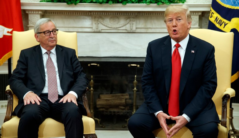 President Donald Trump meets with European Commission president Jean-Claude Juncker in the Oval Office of the White House, Wednesday, July 25, 2018, in Washington. 