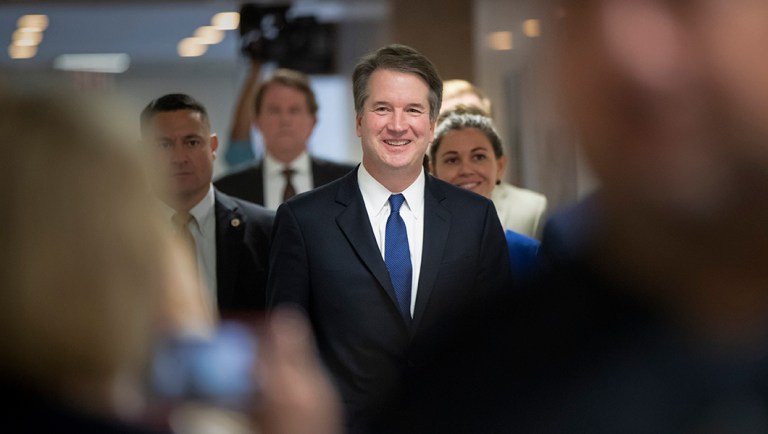 Supreme Court nominee Judge Brett Kavanaugh arrives for a private meeting.